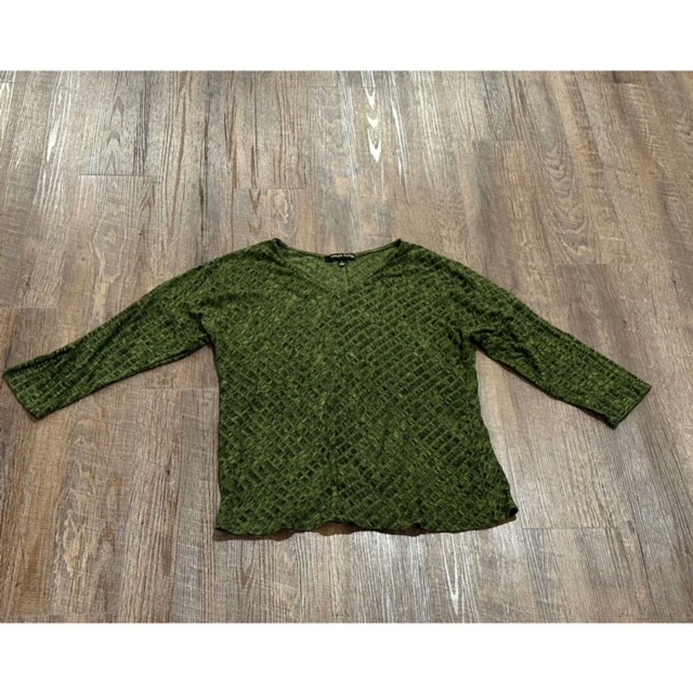 Always Indigo Top Womens Size Large Olive Green 3/4 Sleeve V-neck Casual